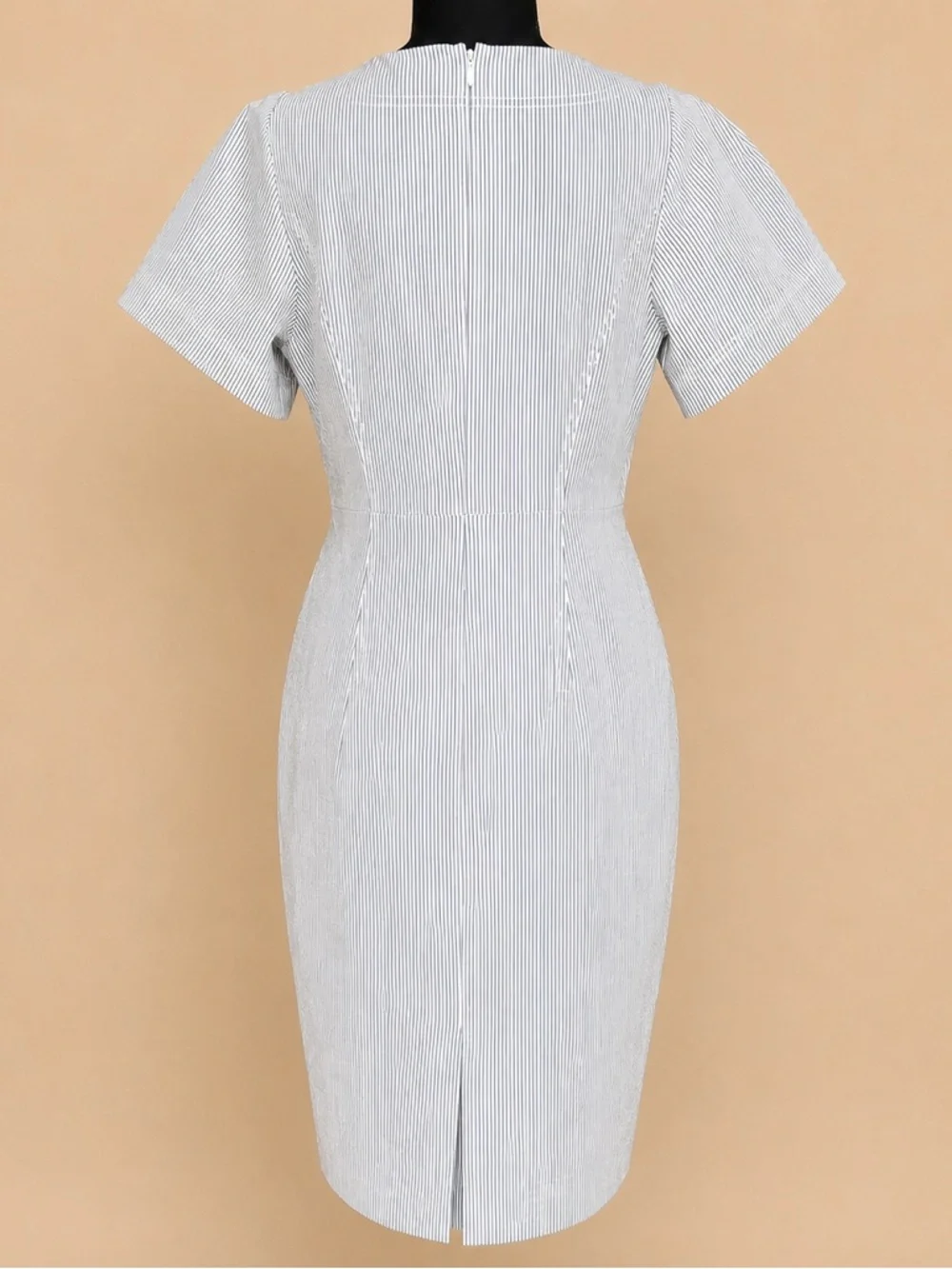 J.Crew Blue White Pinstripe Sheath Dress Cotton Blend Size 14 - Picture 5 of 9